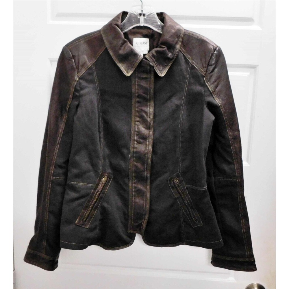 New Armani Collezioni $1755rt Brown Leather Denim Jacket sz 6